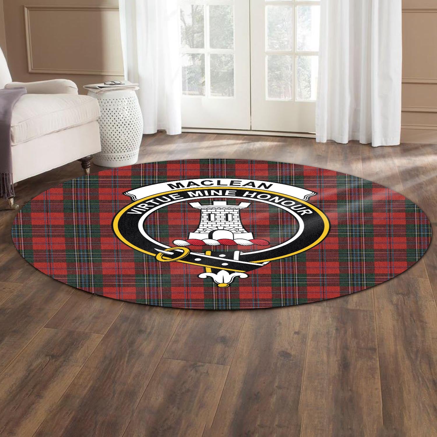 maclean-tartan-round-rug-with-family-crest