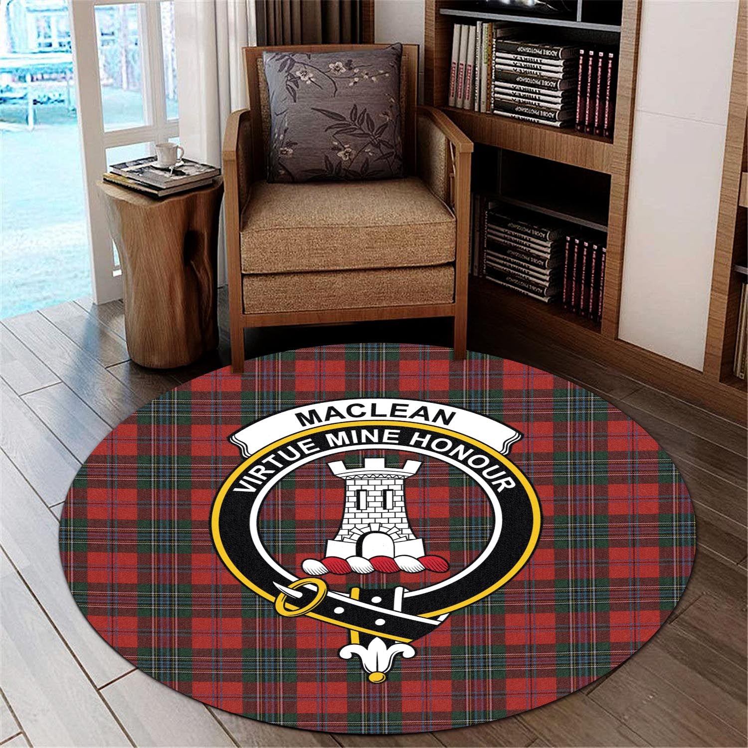 maclean-tartan-round-rug-with-family-crest