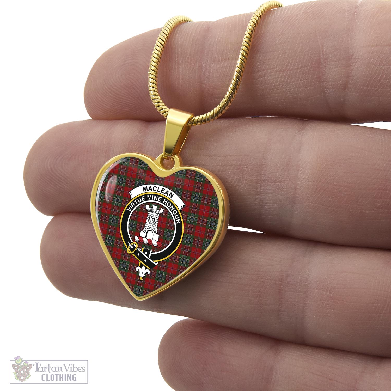 Tartan Vibes Clothing MacLean Tartan Heart Necklace with Family Crest