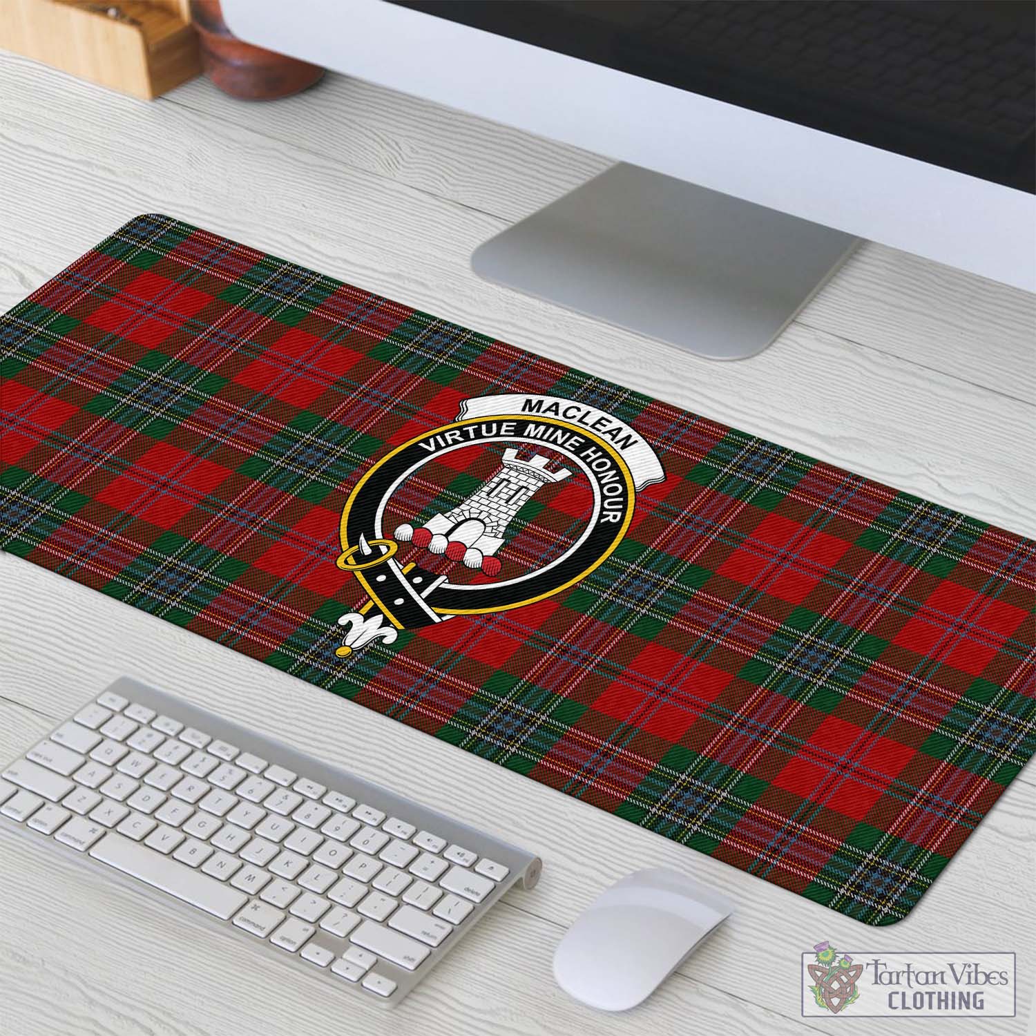 Tartan Vibes Clothing MacLean Tartan Mouse Pad with Family Crest
