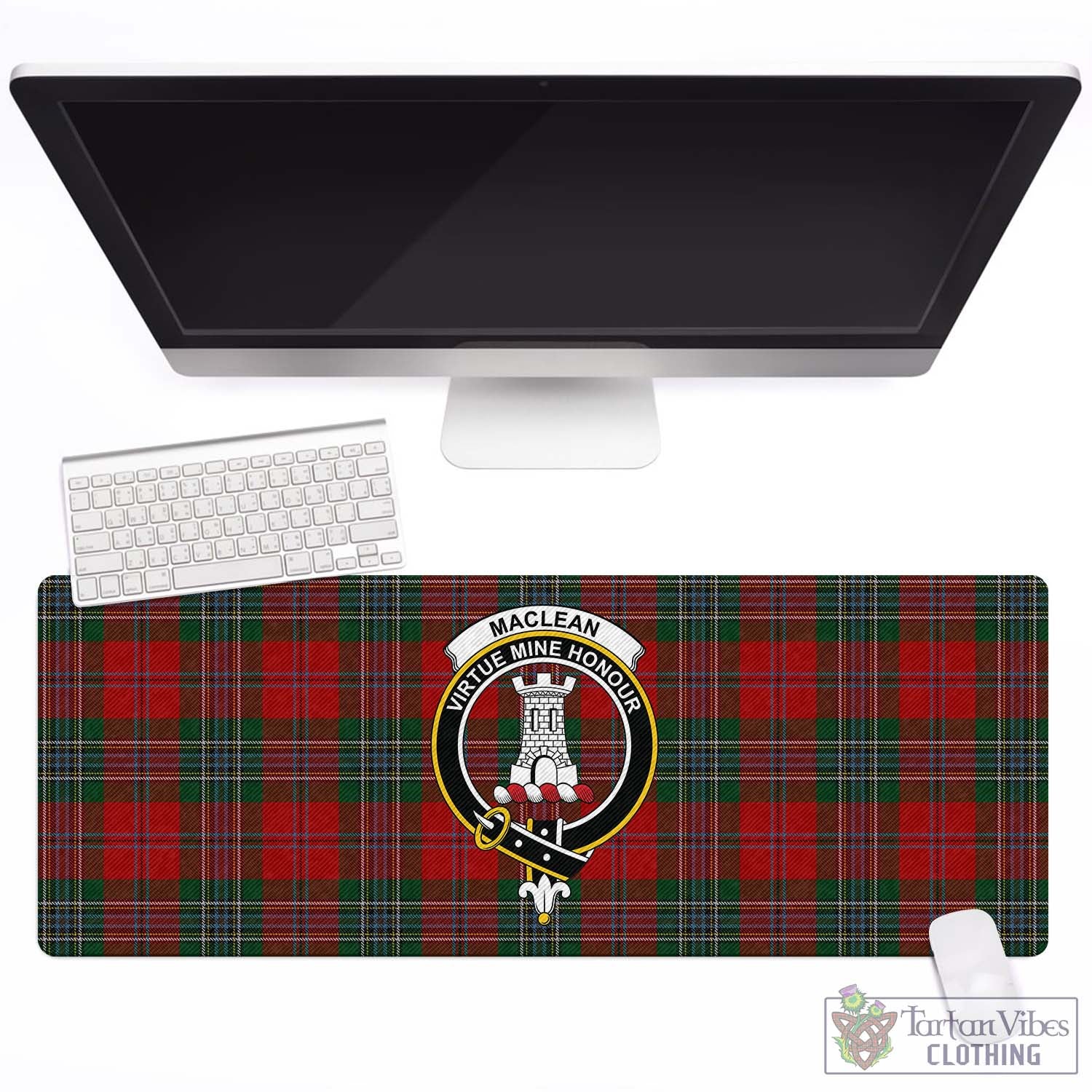 Tartan Vibes Clothing MacLean Tartan Mouse Pad with Family Crest