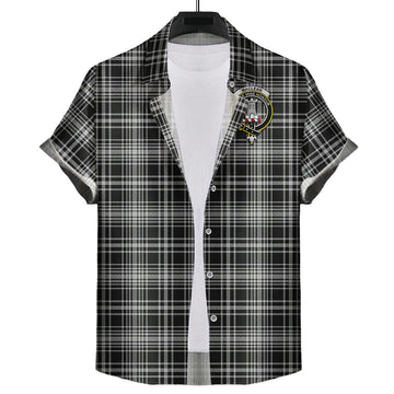 MacLean Black and White Tartan Short Sleeve Button Down Shirt with Family Crest