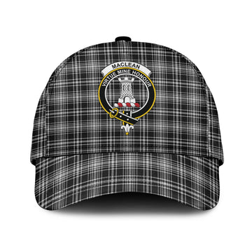 MacLean Black and White Tartan Classic Cap with Family Crest