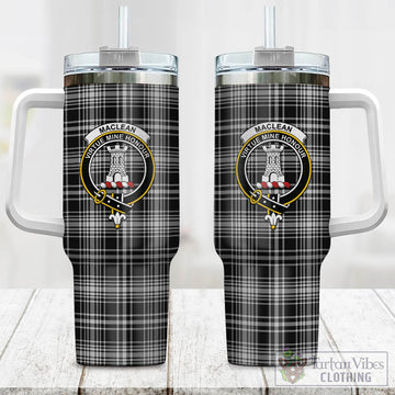 MacLean Black and White Tartan and Family Crest Tumbler with Handle