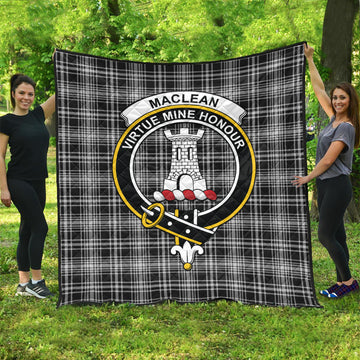 MacLean Black and White Tartan Quilt with Family Crest