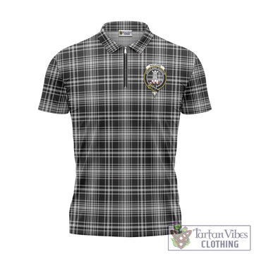 MacLean Black and White Tartan Zipper Polo Shirt with Family Crest
