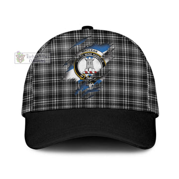 MacLean Black and White Tartan Classic Cap with Family Crest In Me Style