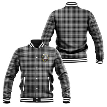 MacLean Black and White Tartan Baseball Jacket with Family Crest