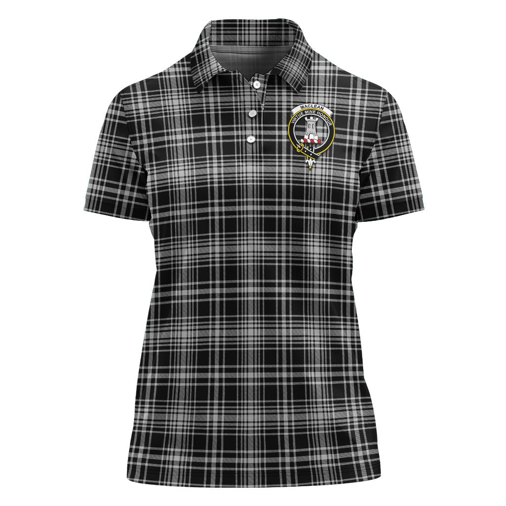 maclean-black-and-white-tartan-polo-shirt-with-family-crest-for-women