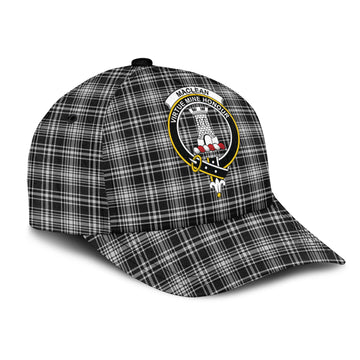 MacLean Black and White Tartan Classic Cap with Family Crest
