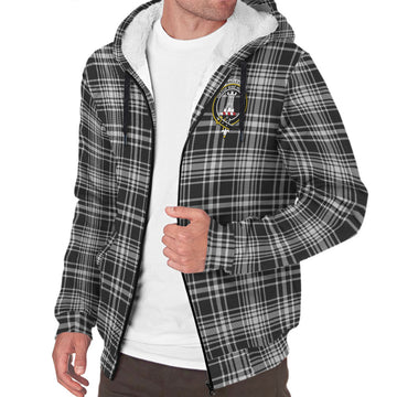 MacLean Black and White Tartan Sherpa Hoodie with Family Crest