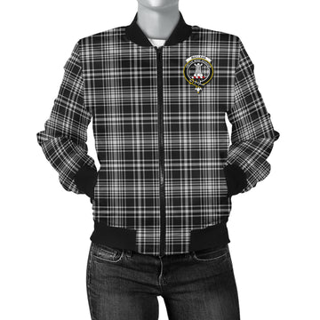 MacLean Black and White Tartan Bomber Jacket with Family Crest