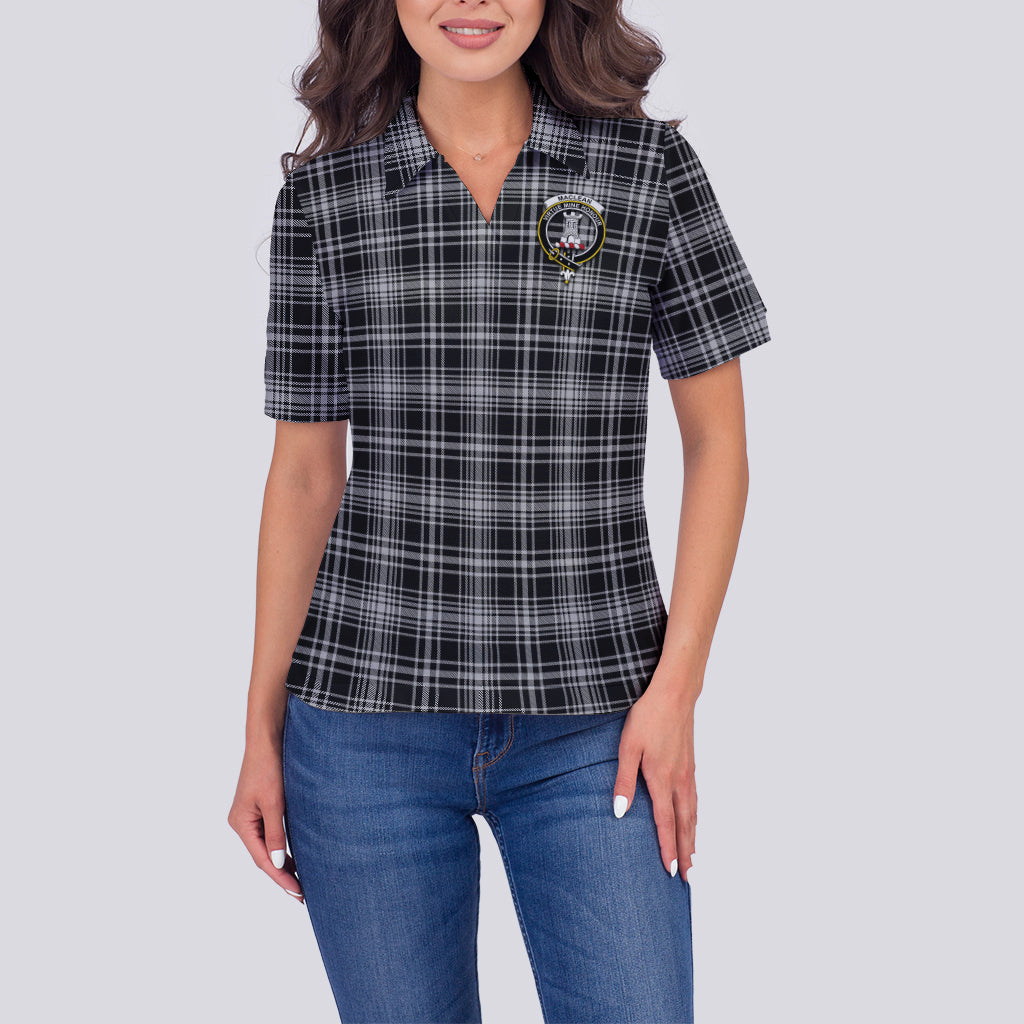 maclean-black-and-white-tartan-polo-shirt-with-family-crest-for-women