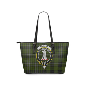 MacLean Hunting Tartan Leather Tote Bag with Family Crest