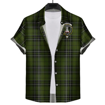 MacLean Hunting Tartan Short Sleeve Button Down Shirt with Family Crest
