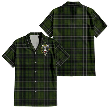 MacLean Hunting Tartan Short Sleeve Button Down Shirt with Family Crest