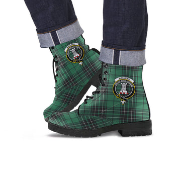 MacLean Hunting Ancient Tartan Leather Boots with Family Crest