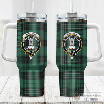 MacLean Hunting Ancient Tartan and Family Crest Tumbler with Handle
