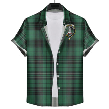MacLean Hunting Ancient Tartan Short Sleeve Button Down Shirt with Family Crest