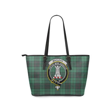 MacLean Hunting Ancient Tartan Leather Tote Bag with Family Crest