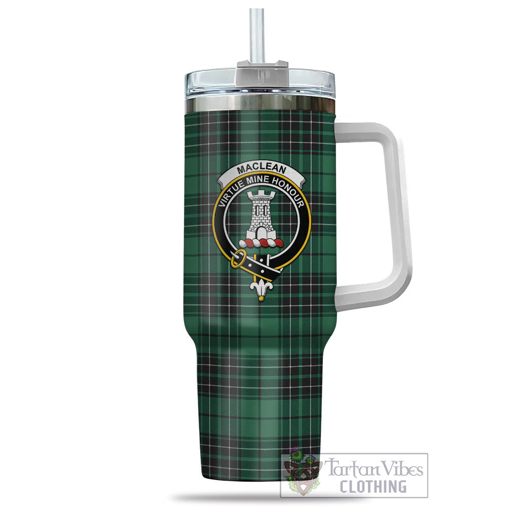 Tartan Vibes Clothing MacLean Hunting Ancient Tartan and Family Crest Tumbler with Handle