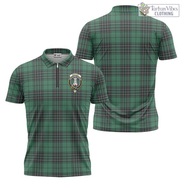 MacLean Hunting Ancient Tartan Zipper Polo Shirt with Family Crest