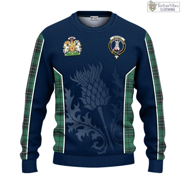 MacLean Hunting Ancient Tartan Knitted Sweatshirt with Family Crest and Scottish Thistle Vibes Sport Style