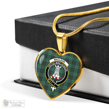 MacLean Hunting Ancient Tartan Heart Necklace with Family Crest
