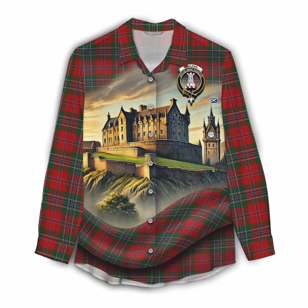 Tartan Vibes Clothing MacLean (McLean) Tartan Family Crest Women's Casual Shirt with Scottish Ancient Castle Style