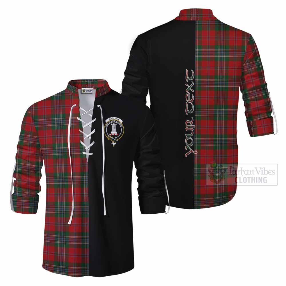 Tartan Vibes Clothing MacLean (McLean) Tartan Ghillie Kilt Shirt with Family Crest and Half Of Me Style