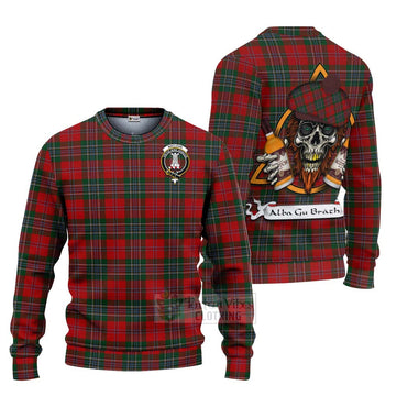 Tartan Vibes Clothing MacLean (McLean) Tartan Knitted Sweater with Family Crest and Bearded Skull Holding Bottles of Whiskey