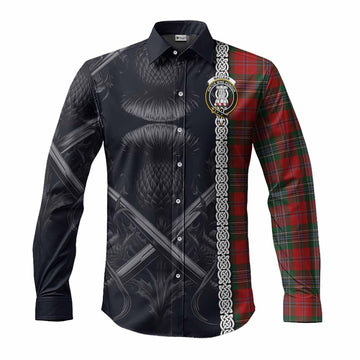 Tartan Vibes Clothing MacLean (McLean) Tartan Long Sleeve Button Shirt with Family Crest Cross Sword Thistle Celtic Vibes