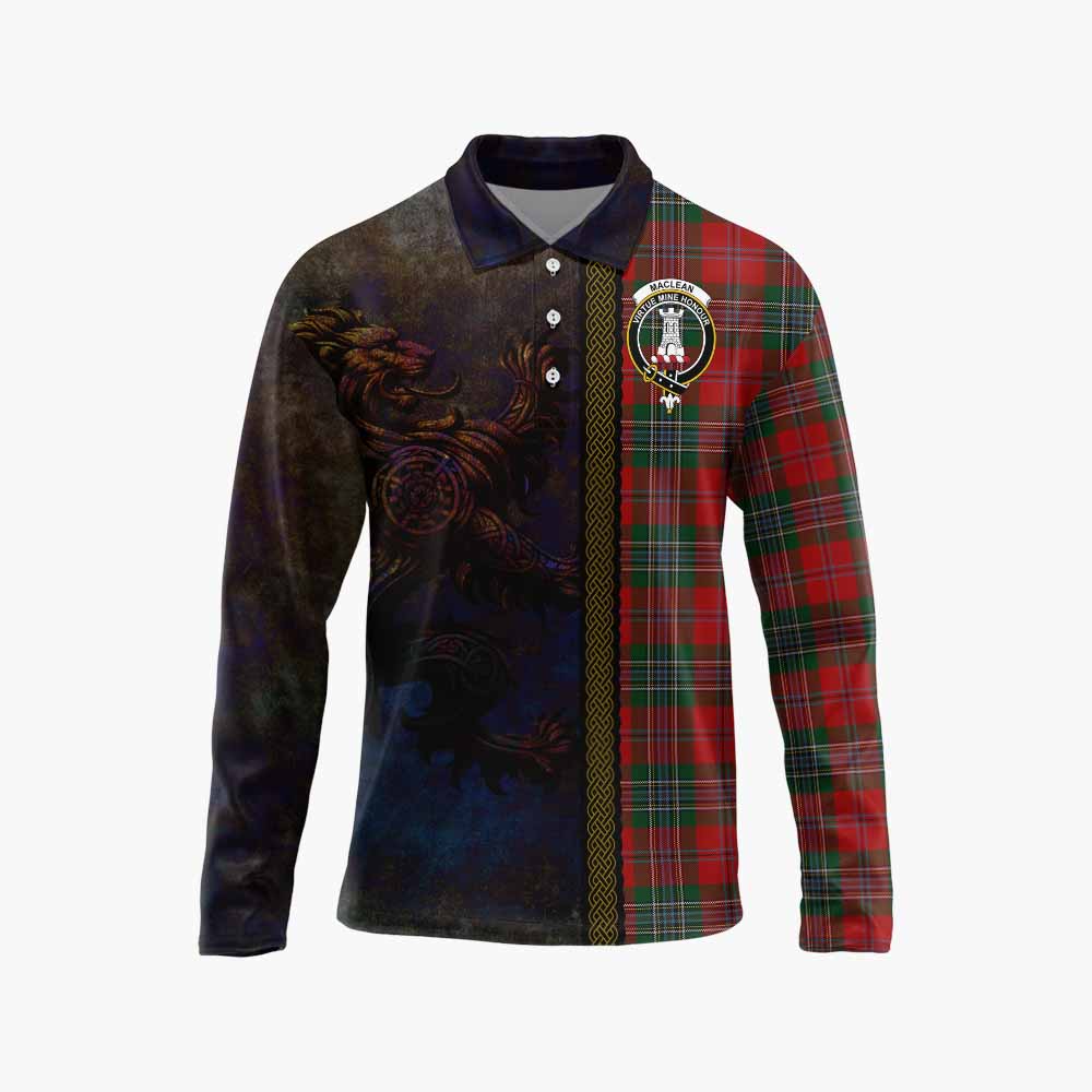 Tartan Vibes Clothing MacLean (McLean) Tartan Family Crest Long Sleeve Polo Shirt Alba Gu Brath Be Brave Lion Ancient Style