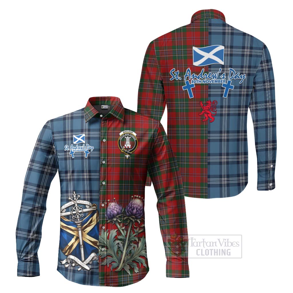 Tartan Vibes Clothing MacLean (McLean) Tartan Long Sleeve Button Shirt Happy St. Andrew's Day Half Tartan Style
