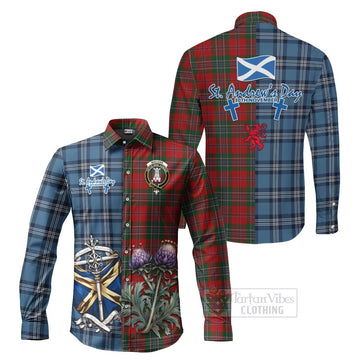Tartan Vibes Clothing MacLean (McLean) Tartan Long Sleeve Button Shirt Happy St. Andrew's Day Half Tartan Style