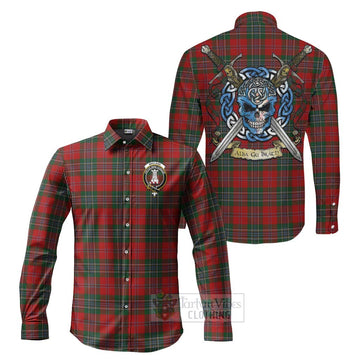 Tartan Vibes Clothing MacLean (McLean) Tartan Long Sleeve Button Shirt with Family Crest Celtic Skull Style