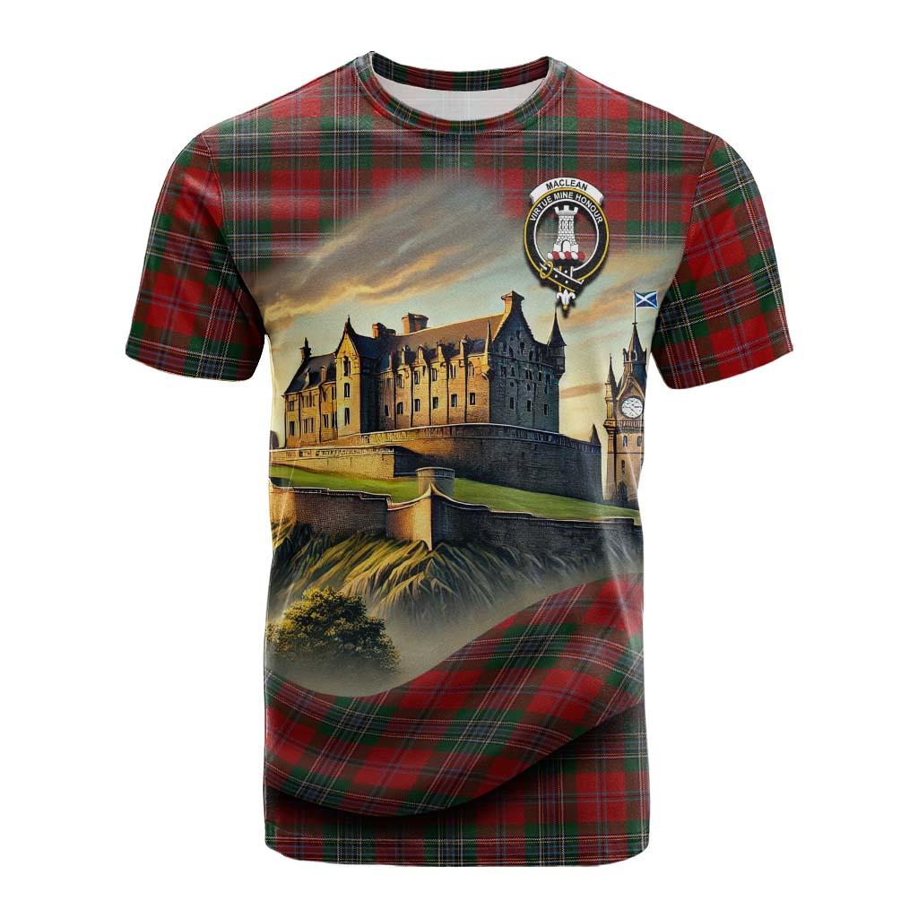 Tartan Vibes Clothing MacLean (McLean) Tartan Family Crest Cotton T-shirt with Scottish Ancient Castle Style