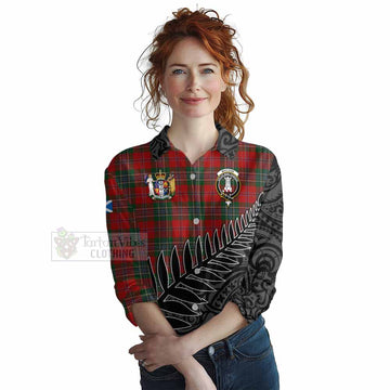Tartan Vibes Clothing MacLean (McLean) Crest Tartan Women's Casual Shirt with New Zealand Silver Fern Half Style