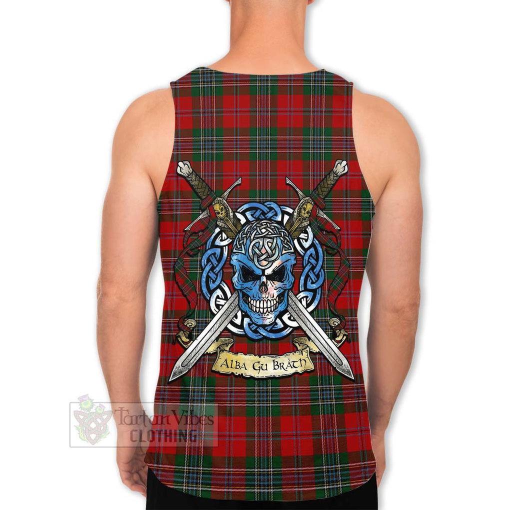 Tartan Vibes Clothing MacLean (McLean) Tartan Men's Tank Top with Family Crest Celtic Skull Style