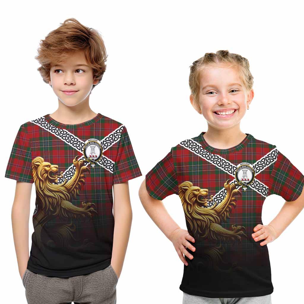 Tartan Vibes Clothing MacLean (McLean) Crest Tartan Kid T-Shirt with Golden Lion Emblem Celtic Style