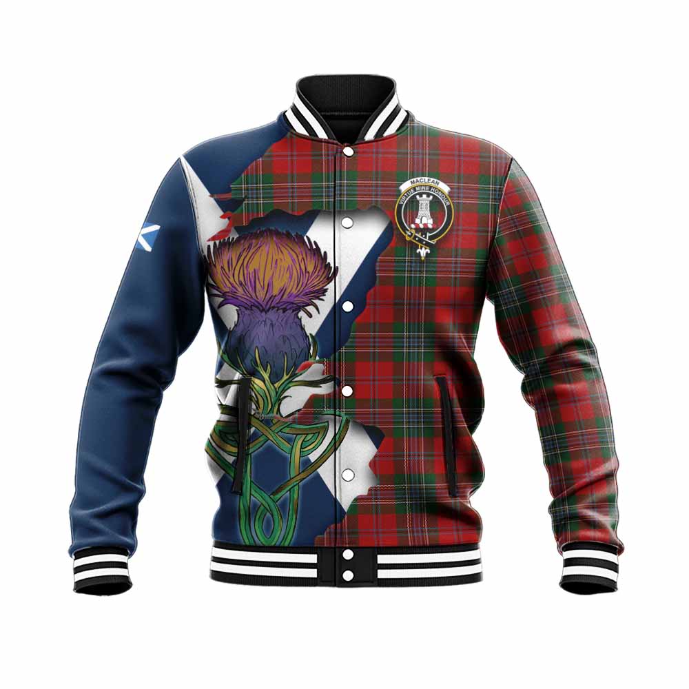 Tartan Vibes Clothing MacLean (McLean) Tartan Family Crest Baseball Jacket Scottish Thistle Celtic Inspired