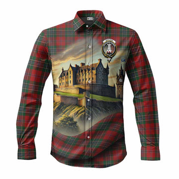 Tartan Vibes Clothing MacLean (McLean) Tartan Family Crest Long Sleeve Button Shirt with Scottish Ancient Castle Style