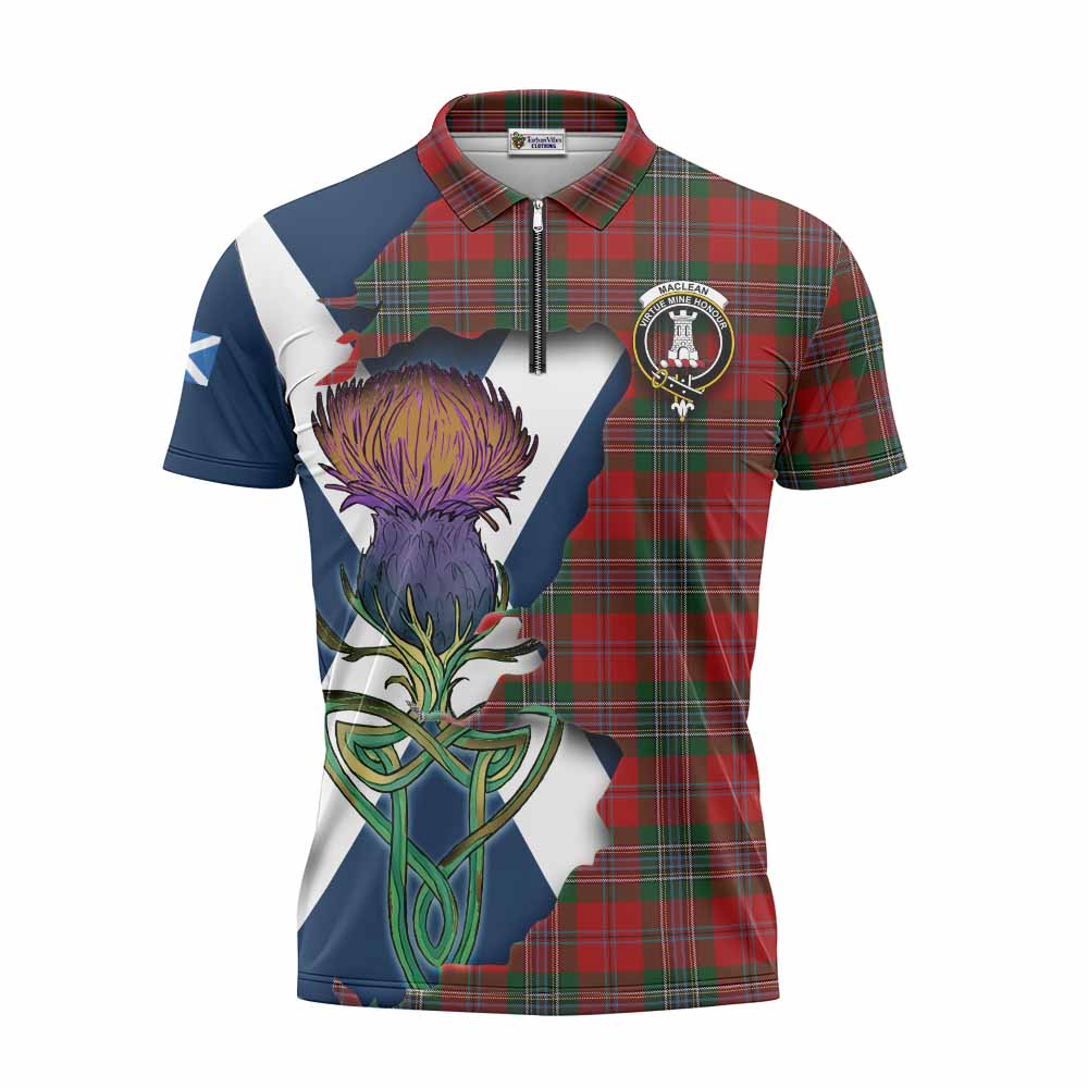 Tartan Vibes Clothing MacLean (McLean) Tartan Family Crest Zipper Polo Shirt Scottish Thistle Celtic Inspired