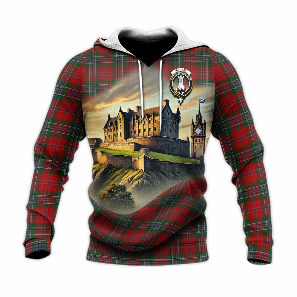 Tartan Vibes Clothing MacLean (McLean) Tartan Family Crest Knitted Hoodie with Scottish Ancient Castle Style