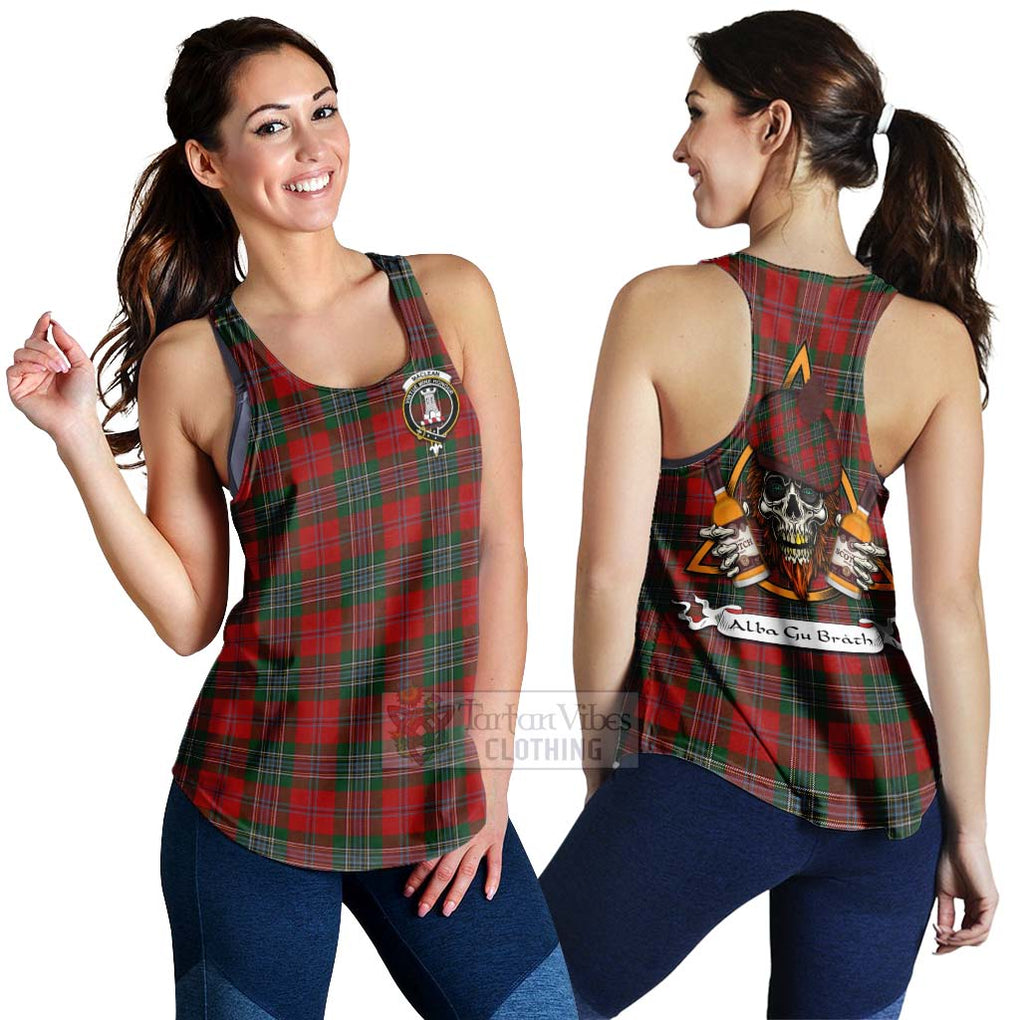 Tartan Vibes Clothing MacLean (McLean) Tartan Women's Racerback Tanks with Family Crest and Bearded Skull Holding Bottles of Whiskey
