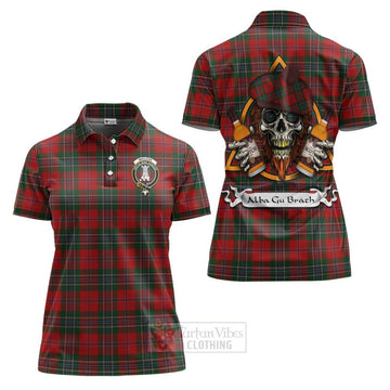 Tartan Vibes Clothing MacLean (McLean) Tartan Women's Polo Shirt with Family Crest and Bearded Skull Holding Bottles of Whiskey