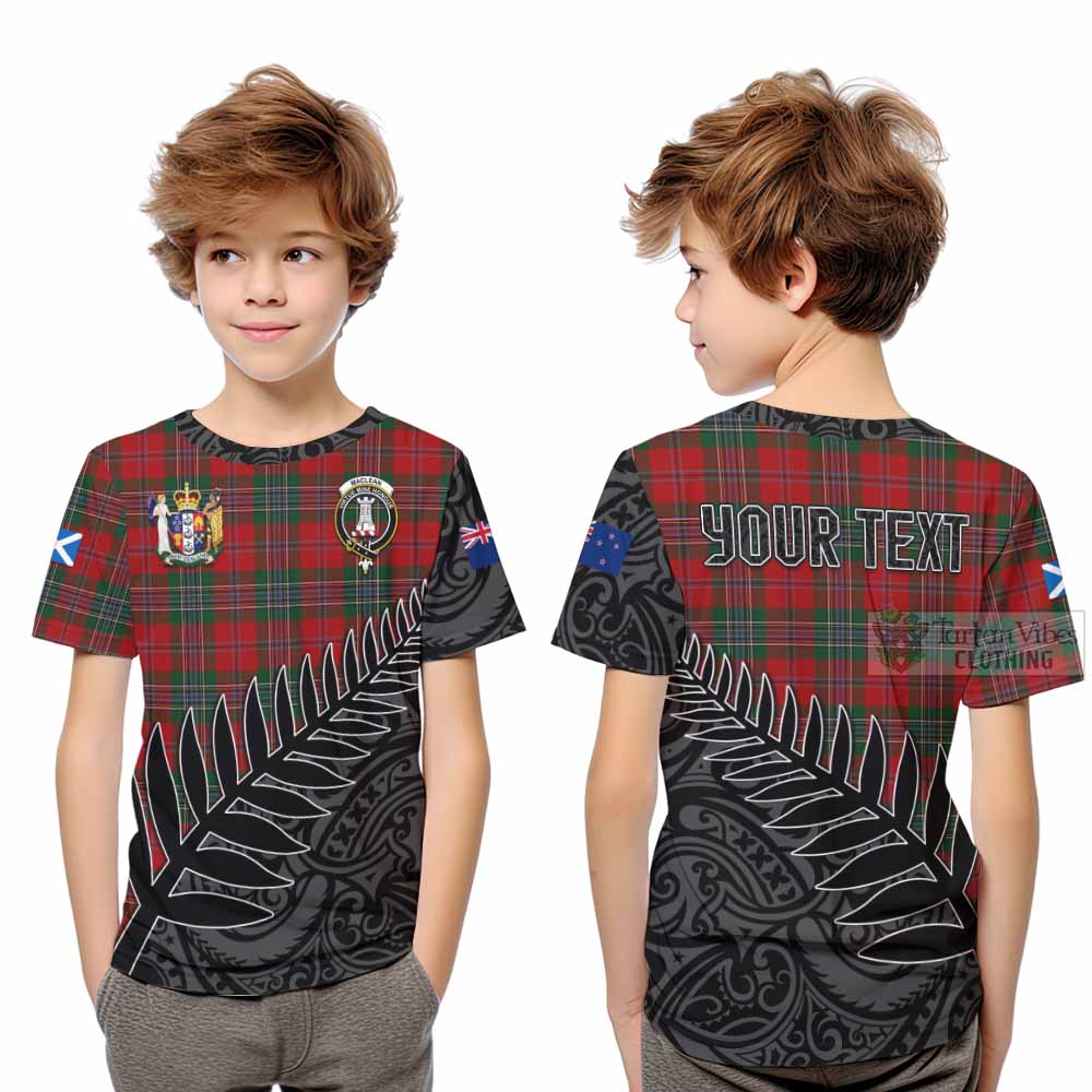 Tartan Vibes Clothing MacLean (McLean) Crest Tartan Kid T-Shirt with New Zealand Silver Fern Half Style