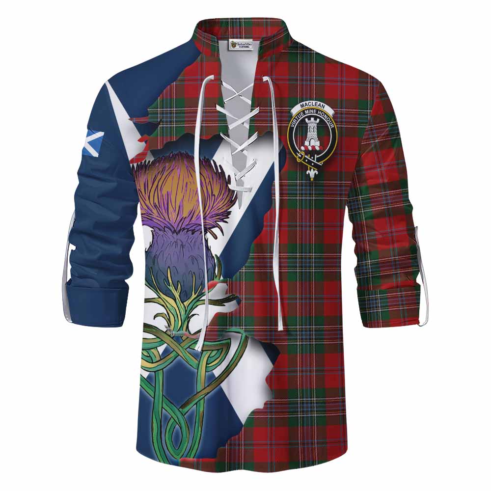 Tartan Vibes Clothing MacLean (McLean) Tartan Family Crest Ghillie Kilt Shirt Scottish Thistle Celtic Inspired