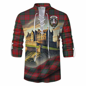 Tartan Vibes Clothing MacLean (McLean) Tartan Family Crest Ghillie Kilt Shirt with Scottish Ancient Castle Style