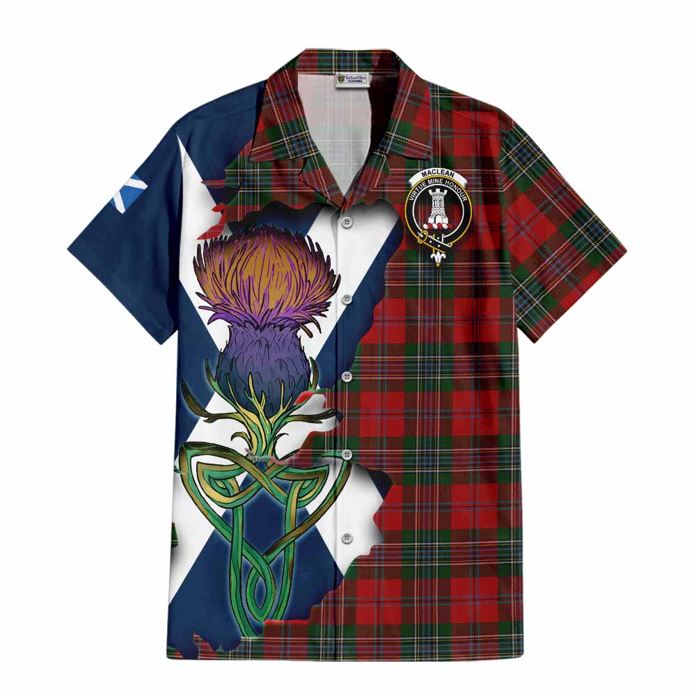 Tartan Vibes Clothing MacLean (McLean) Tartan Family Crest Short Sleeve Button Shirt Scottish Thistle Celtic Inspired